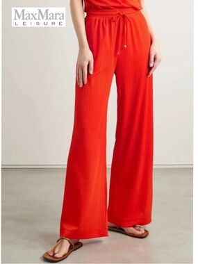 NWT MAX MARA Vincita Ribbed Stretch Jersey Wide Leg Pants  Tomato Red M MaxMara